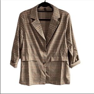 NWOT SHEIN oversized padded shoulder tan glen plaid boyfriend blazer. Size XS.